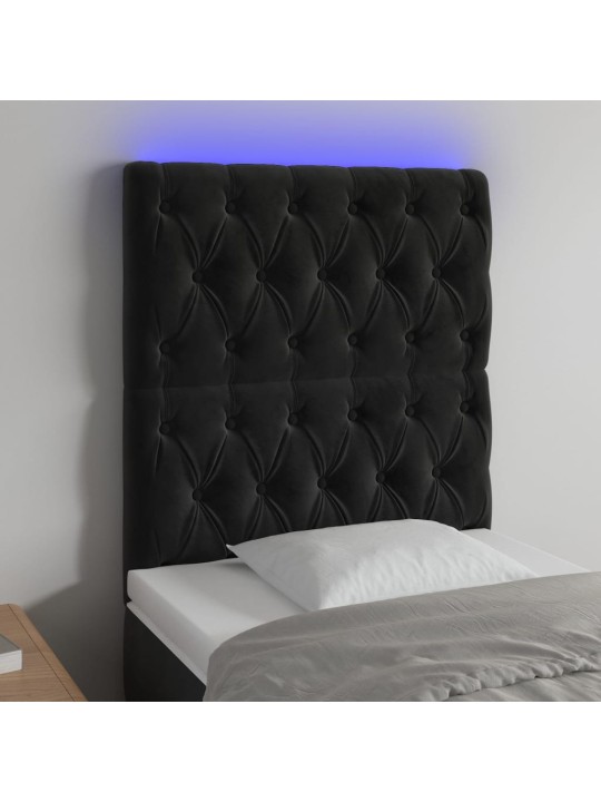 Čelo postele s led černé 80x7x118/128 cm samet