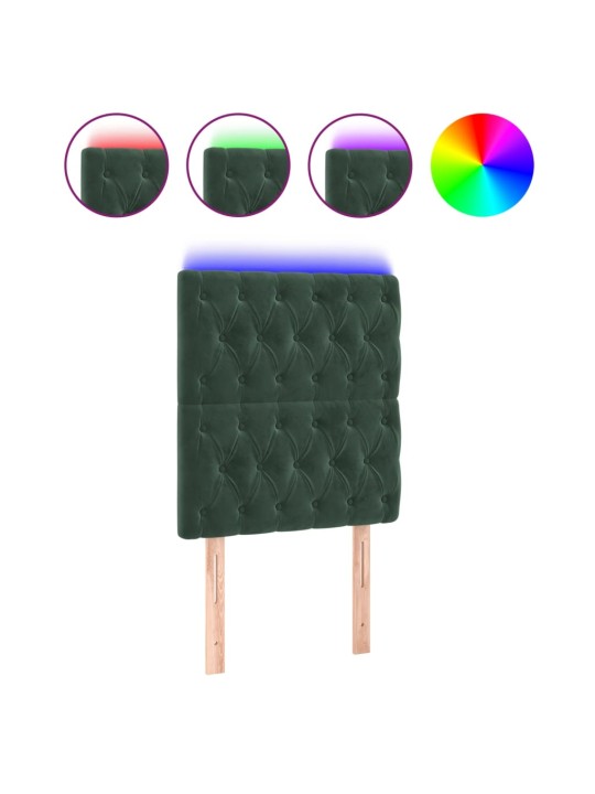 Čelo postele s led tmavě zelené 80x7x118/128 cm samet