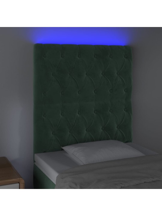 Čelo postele s led tmavě zelené 80x7x118/128 cm samet