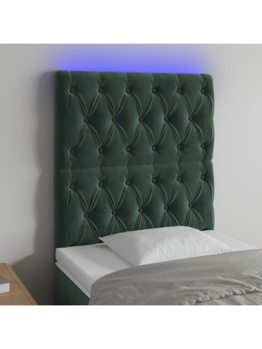 Čelo postele s led tmavě zelené 80x7x118/128 cm samet