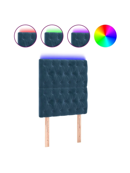 Čelo postele s led tmavě modré 80x7x118/128 cm samet