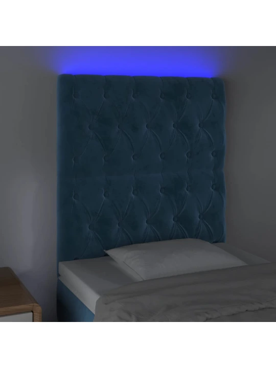 Čelo postele s led tmavě modré 80x7x118/128 cm samet