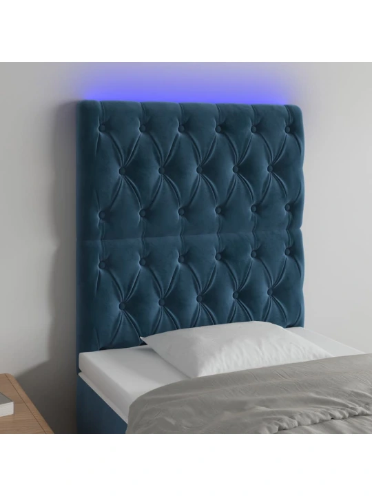 Čelo postele s led tmavě modré 80x7x118/128 cm samet