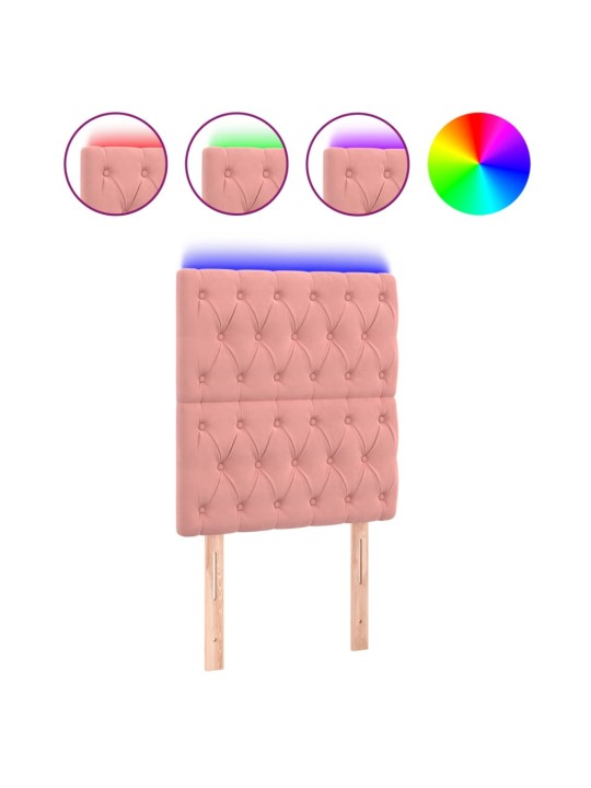 Čelo postele s led růžové 80x7x118/128 cm samet