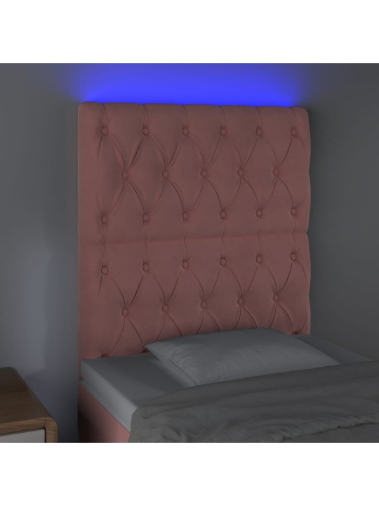 Čelo postele s led růžové 80x7x118/128 cm samet