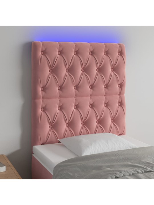 Čelo postele s led růžové 80x7x118/128 cm samet