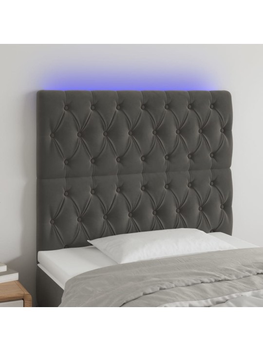 Čelo postele s LED tmavě šedé 90x7x118/128 cm samet