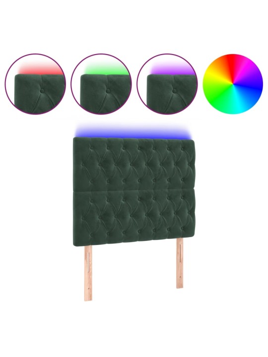 Čelo postele s led tmavě zelená 90x7x118/128 cm samet