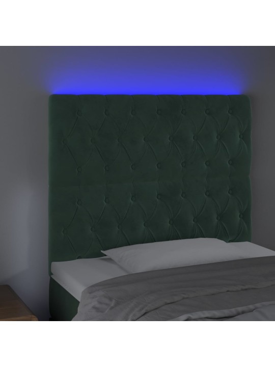 Čelo postele s led tmavě zelená 90x7x118/128 cm samet