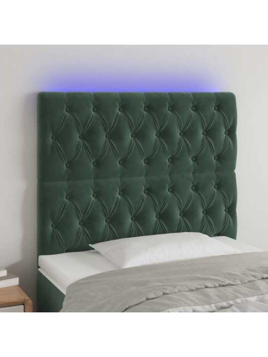 Čelo postele s led tmavě zelená 90x7x118/128 cm samet