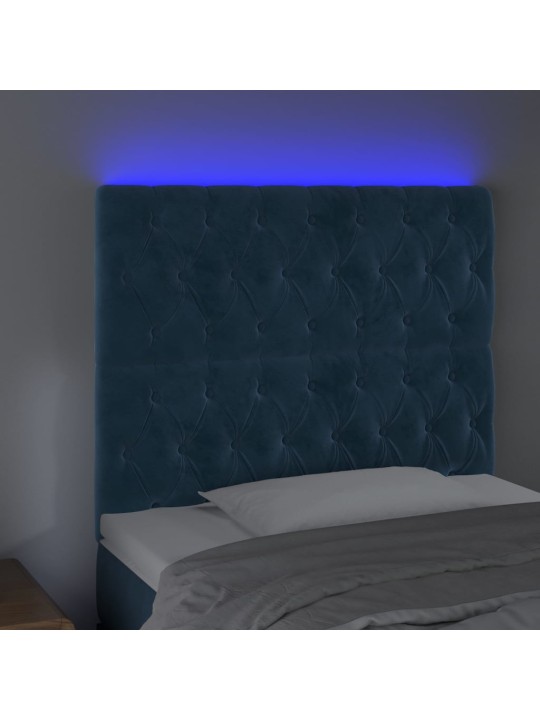 Čelo postele s LED tmavě modré 90x7x118/128 cm samet