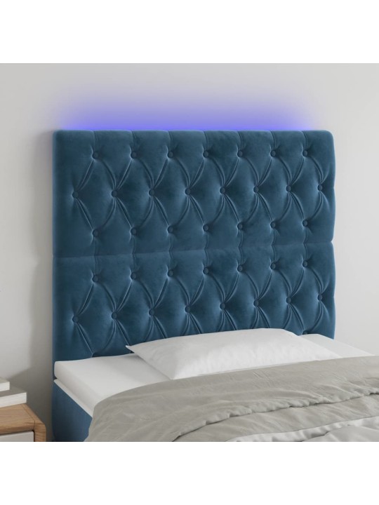 Čelo postele s LED tmavě modré 90x7x118/128 cm samet