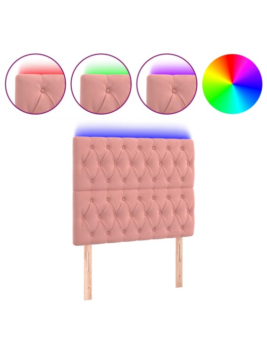 Čelo postele s LED růžové 90x7x118/128 cm samet