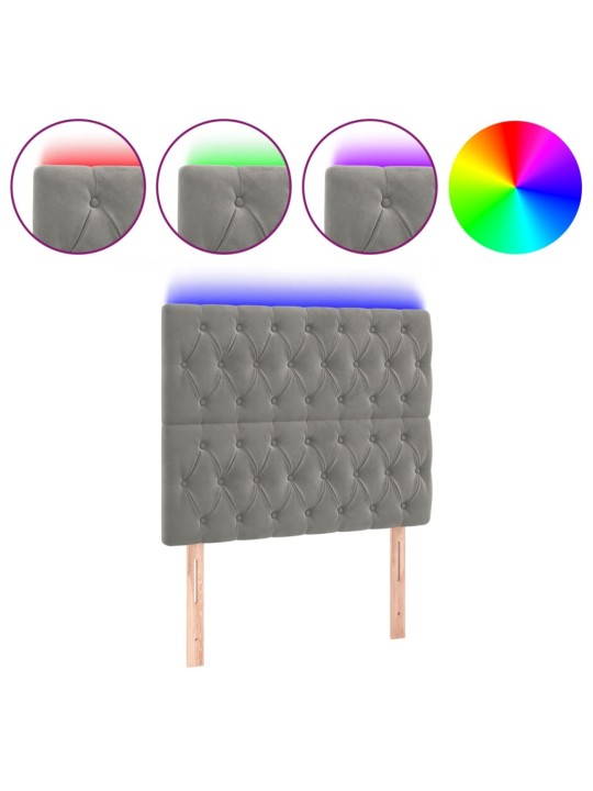 Čelo postele s LED světle šedé 100x7x118/128 cm samet