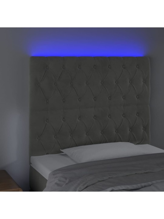 Čelo postele s LED světle šedé 100x7x118/128 cm samet
