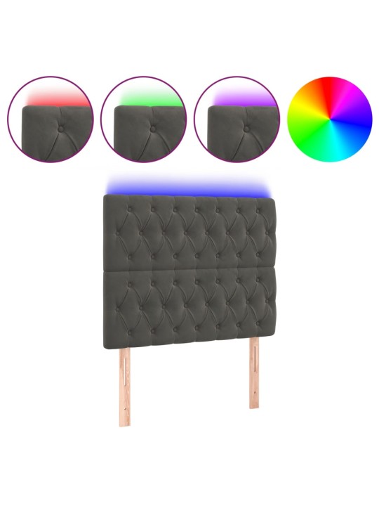 Čelo postele s LED tmavě šedé 100x7x118/128 cm samet