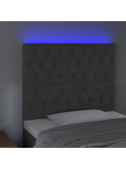 Čelo postele s LED tmavě šedé 100x7x118/128 cm samet