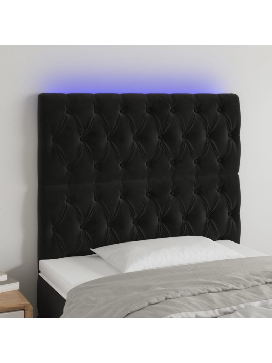 Čelo postele s LED černé 100x7x118/128 cm samet