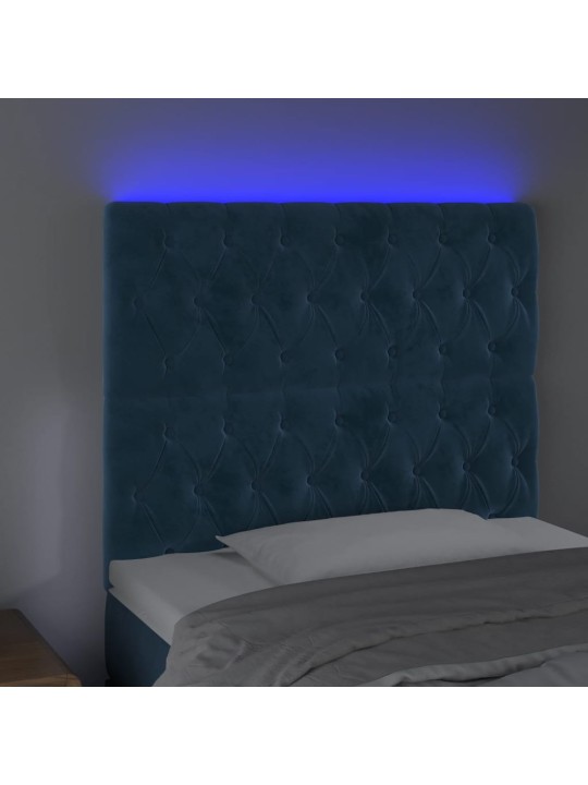 Čelo postele s led tmavě modré 100x7x118/128 cm samet
