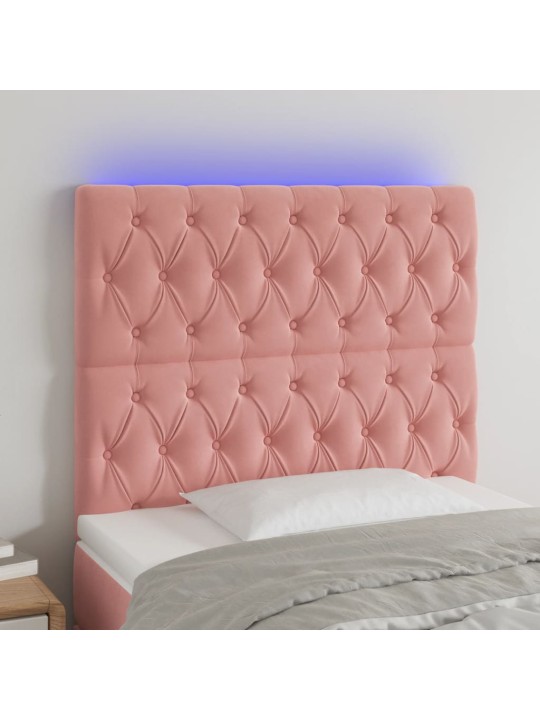 Čelo postele s LED růžové 100x7x118/128 cm samet
