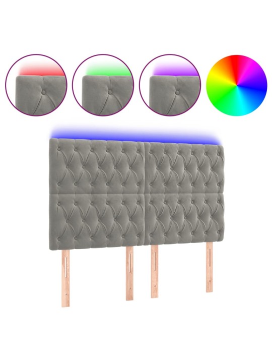 Čelo postele s led světle šedé 144x7x118/128 cm samet