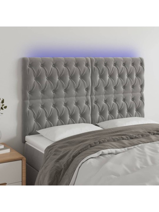 Čelo postele s led světle šedé 144x7x118/128 cm samet