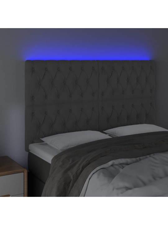 Čelo postele s led tmavě šedé 144x7x118/128 cm samet