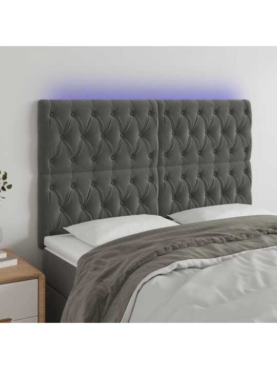 Čelo postele s led tmavě šedé 144x7x118/128 cm samet