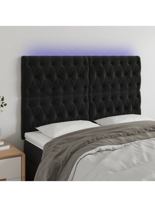 Čelo postele s led černé 144x7x118/128 cm samet