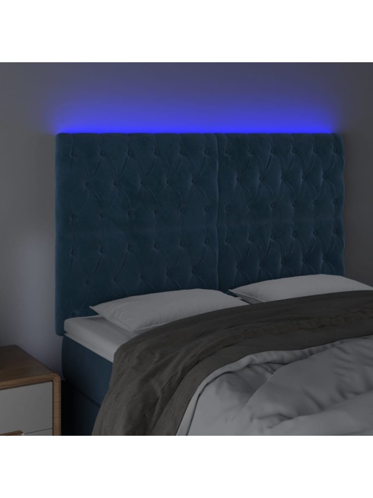 Čelo postele s led tmavě modré 144x7x118/128 cm samet