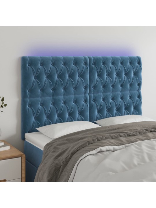 Čelo postele s led tmavě modré 144x7x118/128 cm samet