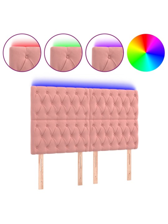 Čelo postele s led růžové 144x7x118/128 cm samet