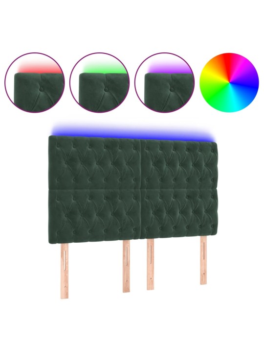 Čelo postele s led tmavě zelené 160x7x118/128 cm samet