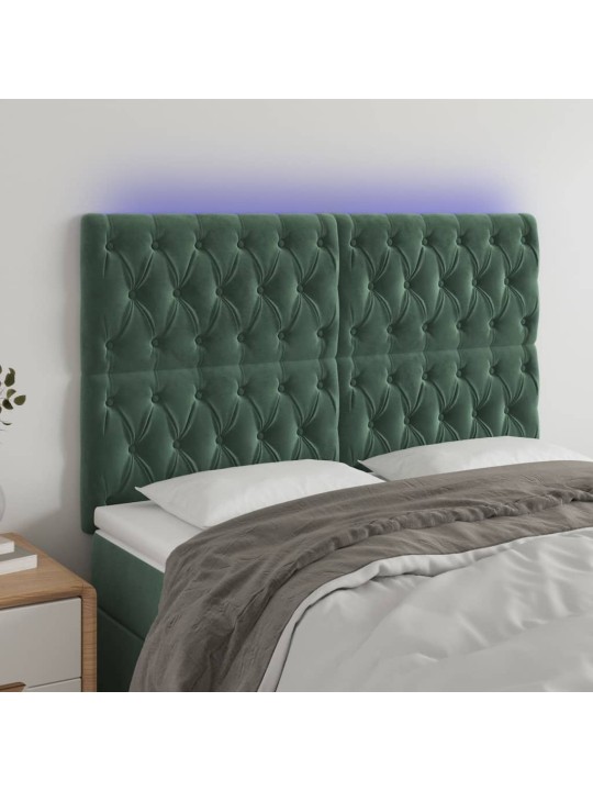 Čelo postele s led tmavě zelené 160x7x118/128 cm samet