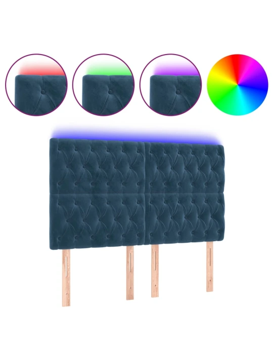 Čelo postele s led tmavě modré 160x7x118/128 cm samet