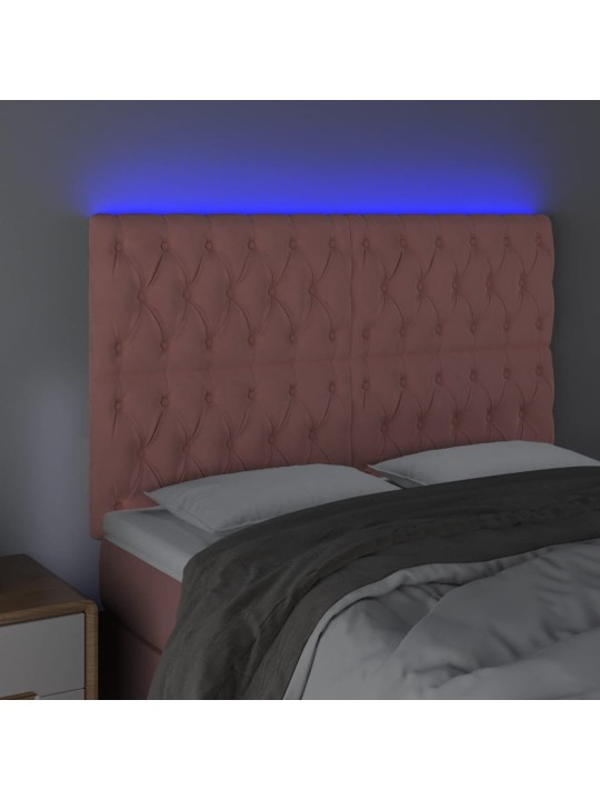 Čelo postele s led růžové 160x7x118/128 cm samet