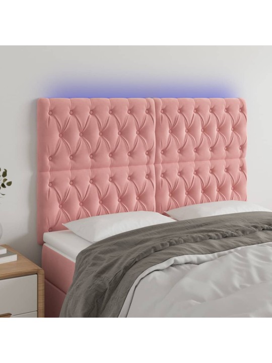 Čelo postele s led růžové 160x7x118/128 cm samet