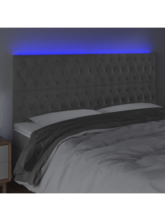 Čelo postele s led světle šedé 180x7x118/128 cm samet