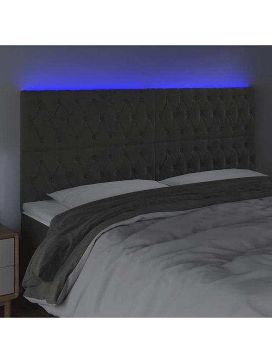 Čelo postele s LED tmavě šedé 180x7x118/128 cm samet