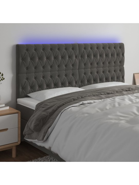 Čelo postele s LED tmavě šedé 180x7x118/128 cm samet