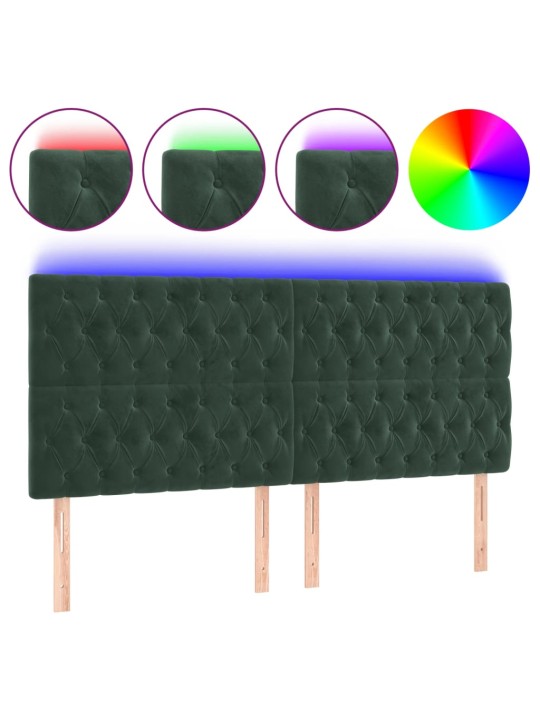 Čelo postele s led tmavě zelená 180x7x118/128 cm samet