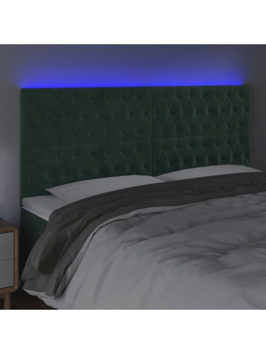 Čelo postele s led tmavě zelená 180x7x118/128 cm samet