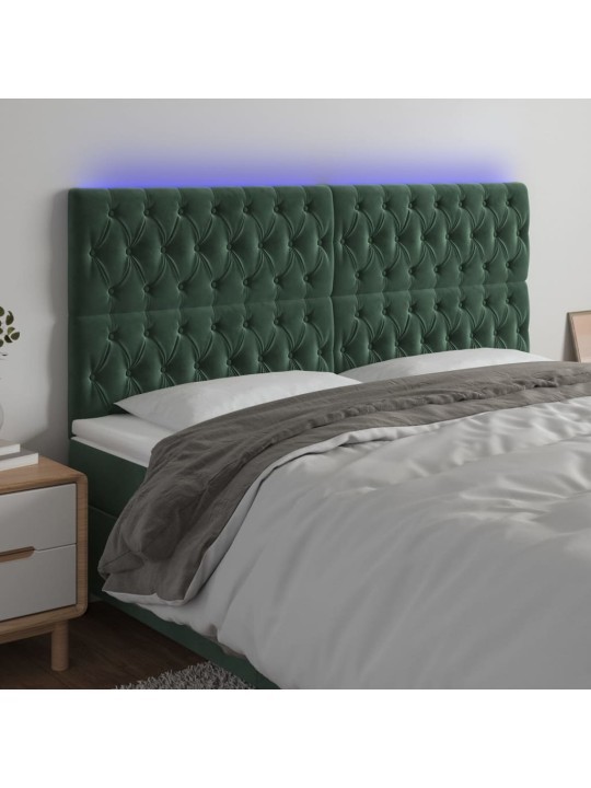Čelo postele s led tmavě zelená 180x7x118/128 cm samet