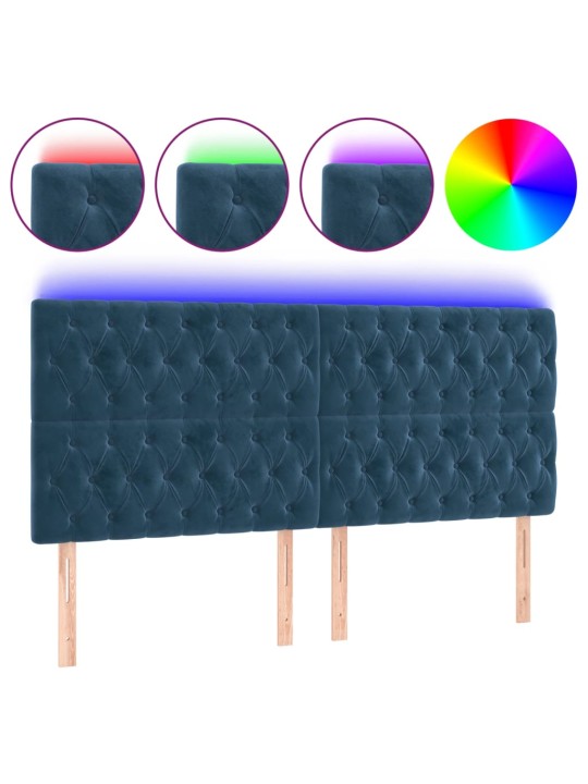 Čelo postele s led tmavě modré 180x7x118/128 cm samet