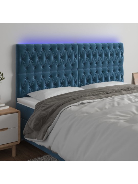 Čelo postele s led tmavě modré 180x7x118/128 cm samet