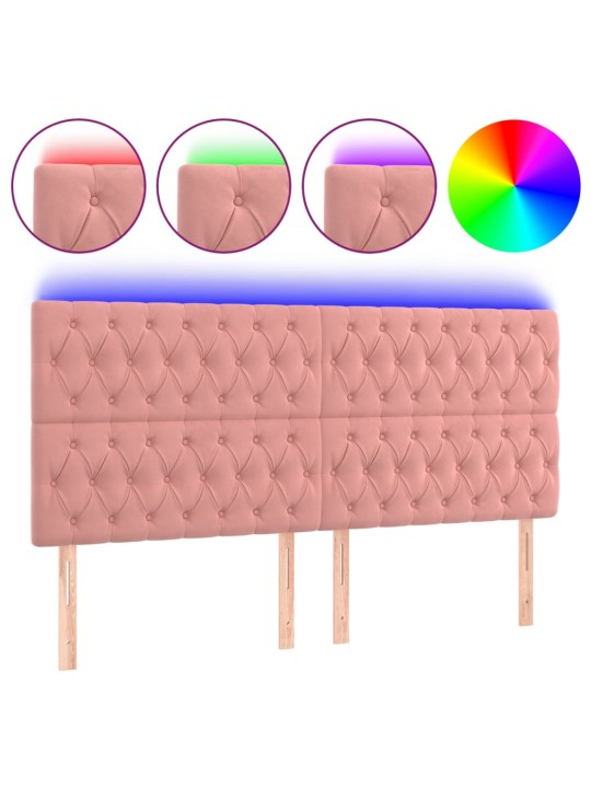 Čelo postele s led růžové 180x7x118/128 cm samet