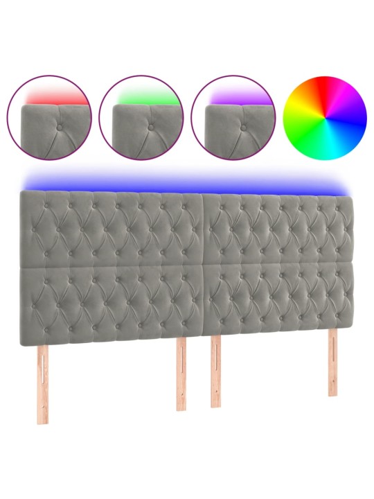 Čelo postele s LED světle šedé 200x7x118/128 cm samet