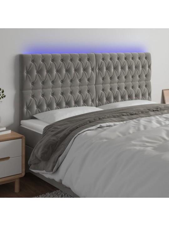 Čelo postele s LED světle šedé 200x7x118/128 cm samet