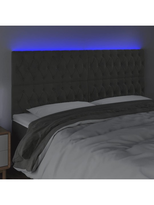 Čelo postele s LED tmavě šedé 200x7x118/128 cm samet
