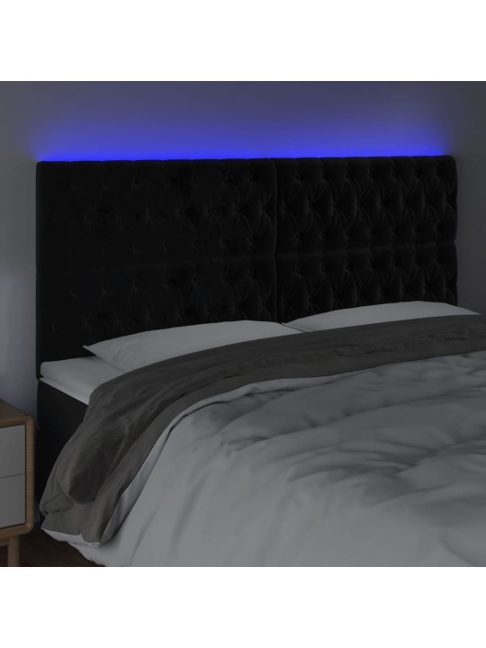 Čelo postele s LED černé 200x7x118/128 cm samet